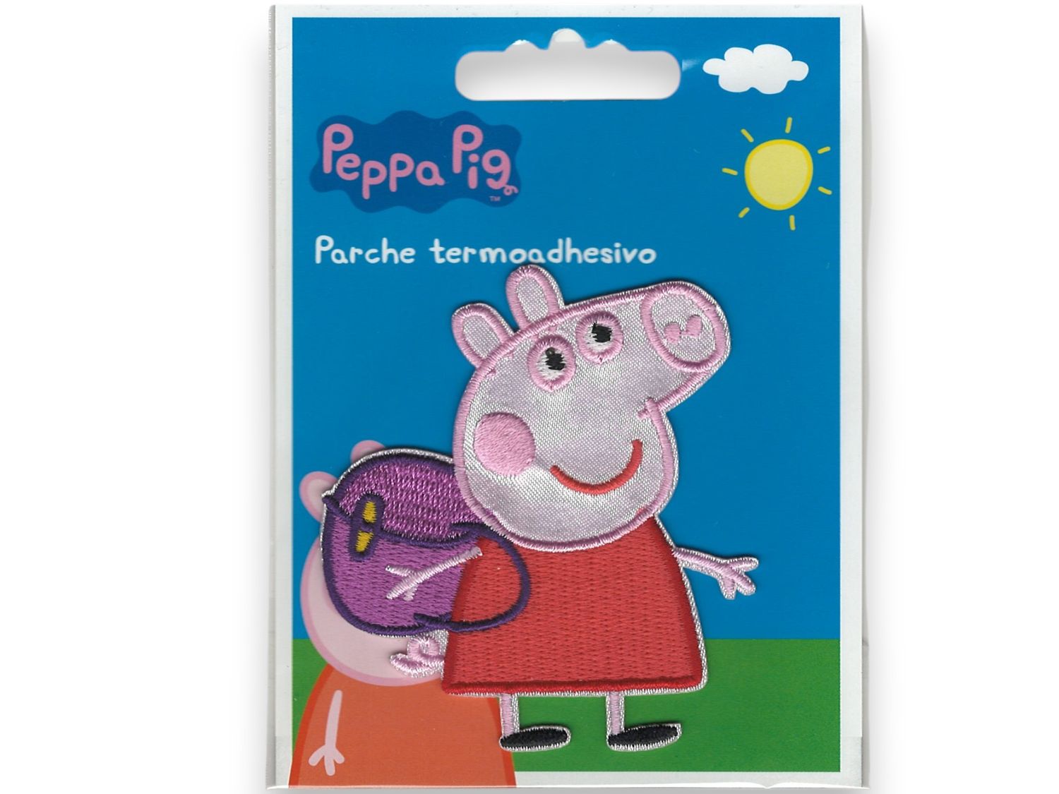 ❤️ Greta Gris – Peppa Pig tygmärke – Greta Gris med väska – 6,4 × 7,2 cm