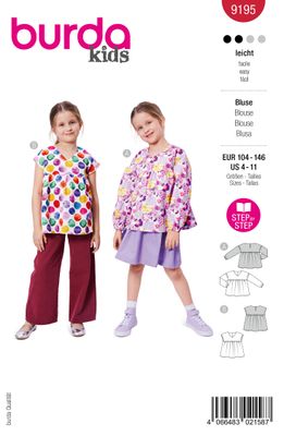 👚 Burda Style Mönster 9195 – Flickblusar & Tunika (104–146)