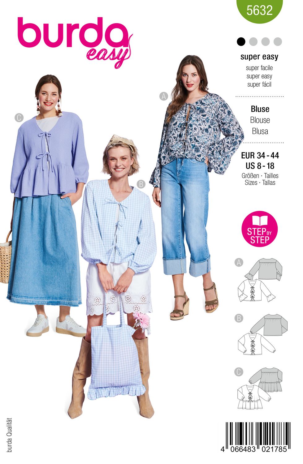 👚 Burda Style Mönster 5632 – Blusar med Bindband för Dam (34–44)