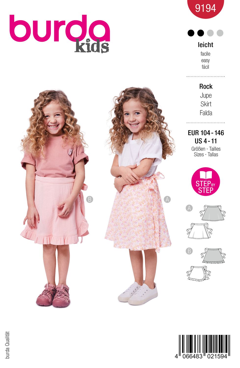 👗 Burda Style Mönster 9194 – Omlottkjolar för Flickor (104–146)