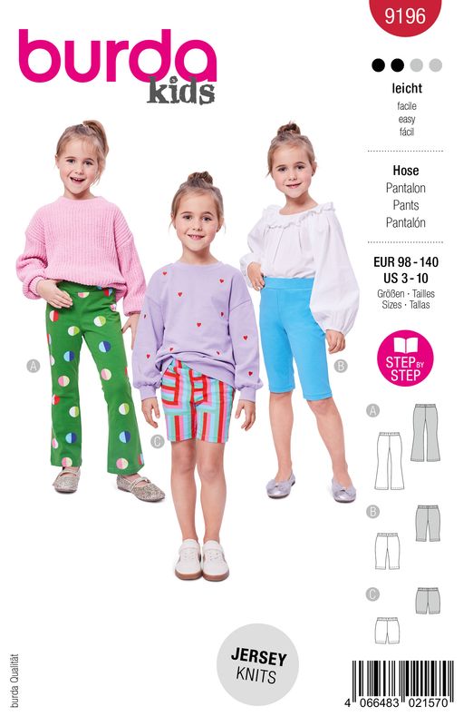 👖 Burda Style Mönster 9196 – Jerseyleggings för Flickor (98–140)