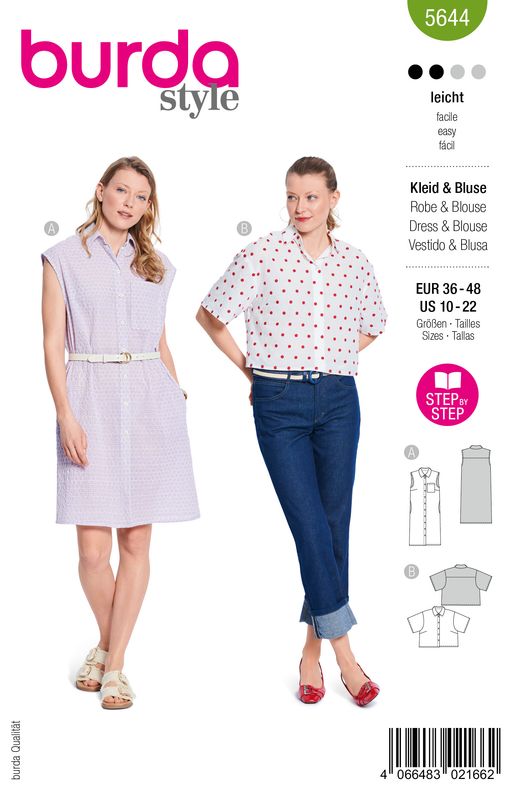 👗 Burda Style Mönster 5644 – Blusklänning &amp; Blus för Dam (36–48)