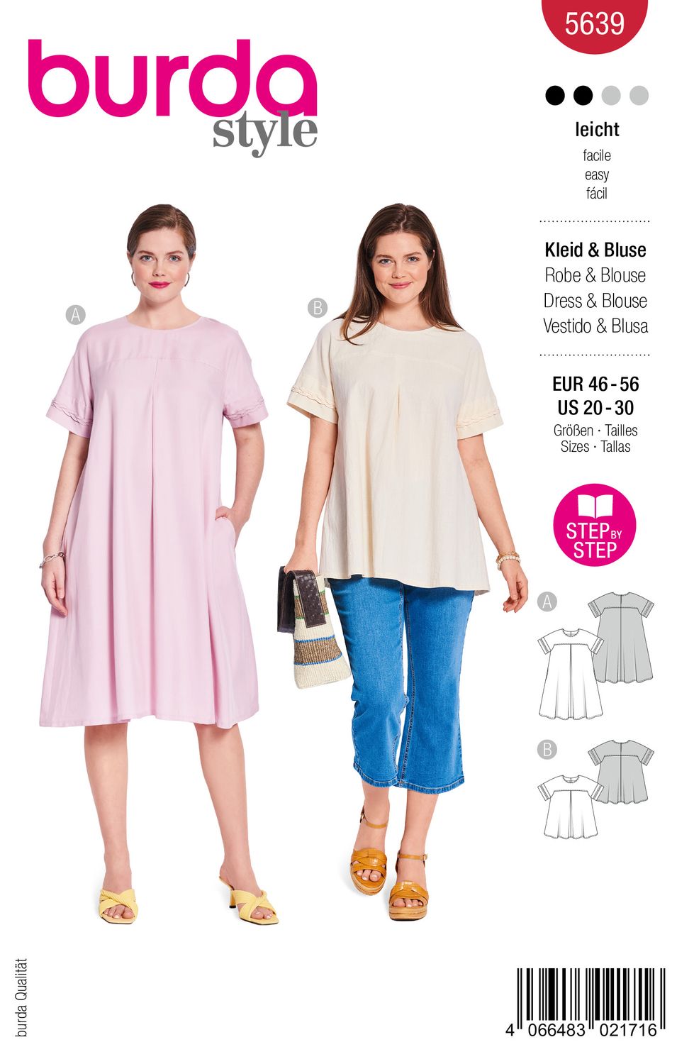 👗 Burda Style Mönster 5639 – Midi Klänning &amp; Blus för Dam (46–56)