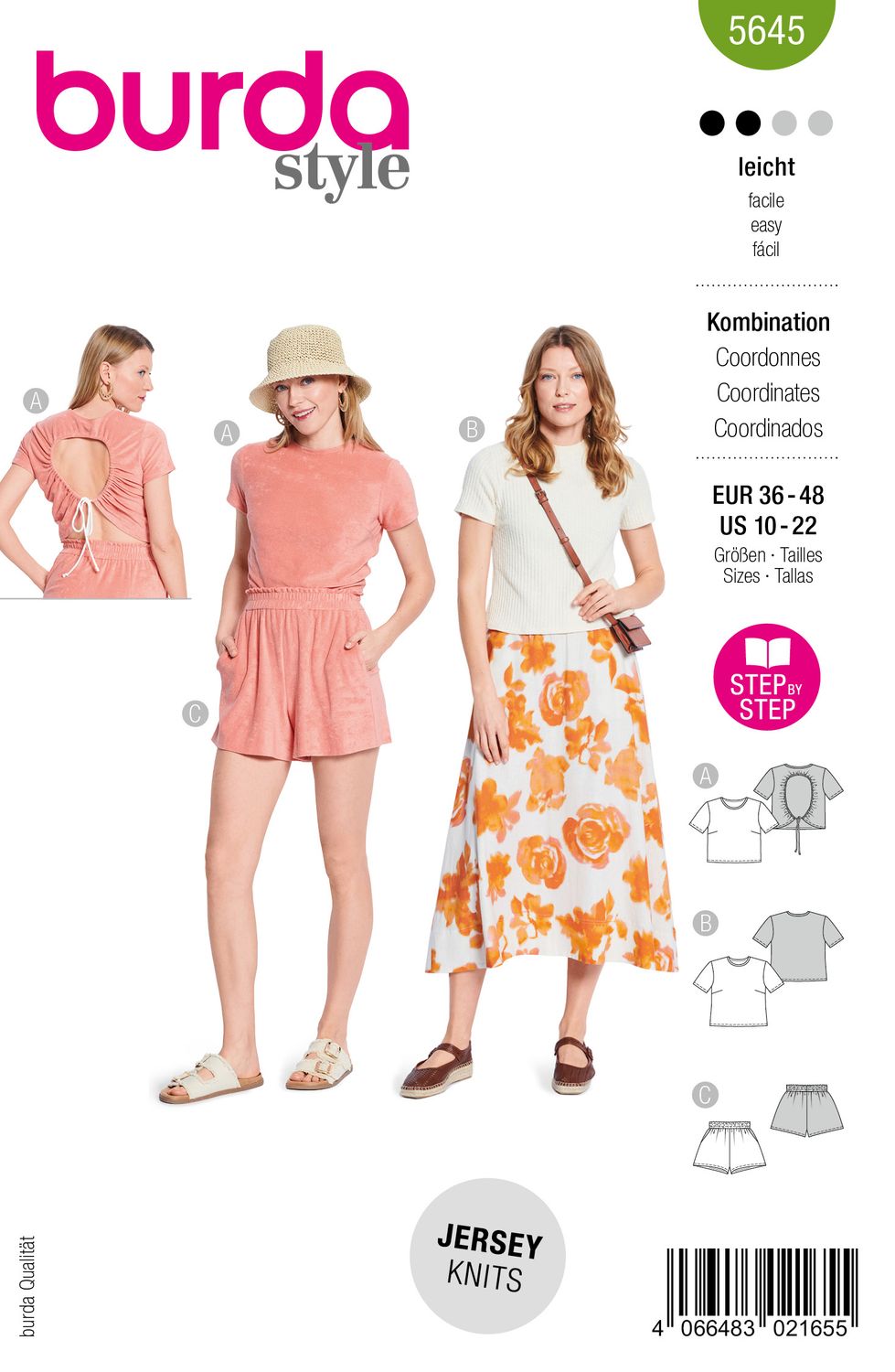 👕 Burda Style Mönster 5645 – Topp &amp; Shorts Set för Dam (36–48)