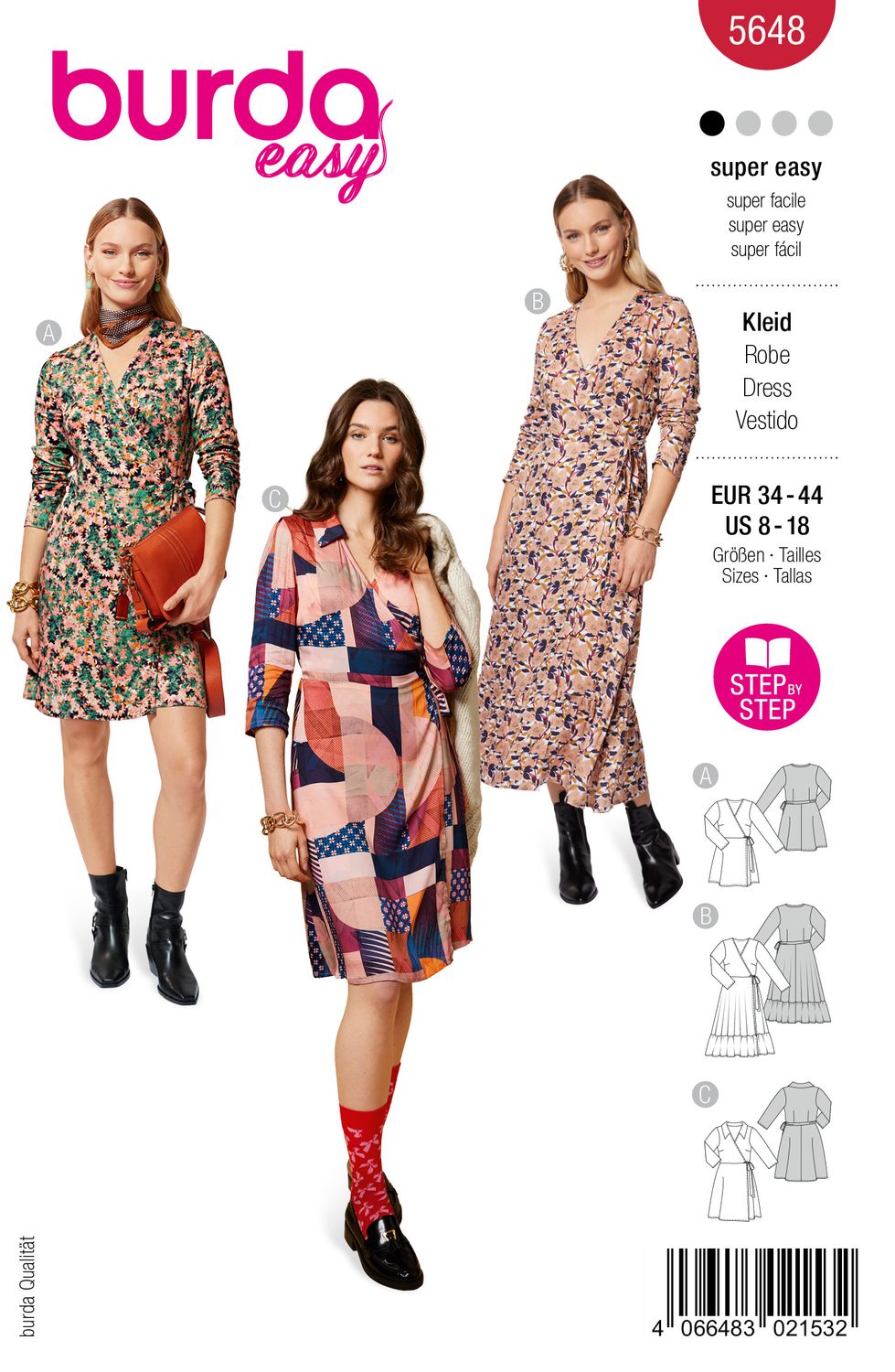 👗 Burda Style Mönster 5648 – Omlottklänningar med V-ringning för Dam (34–44)