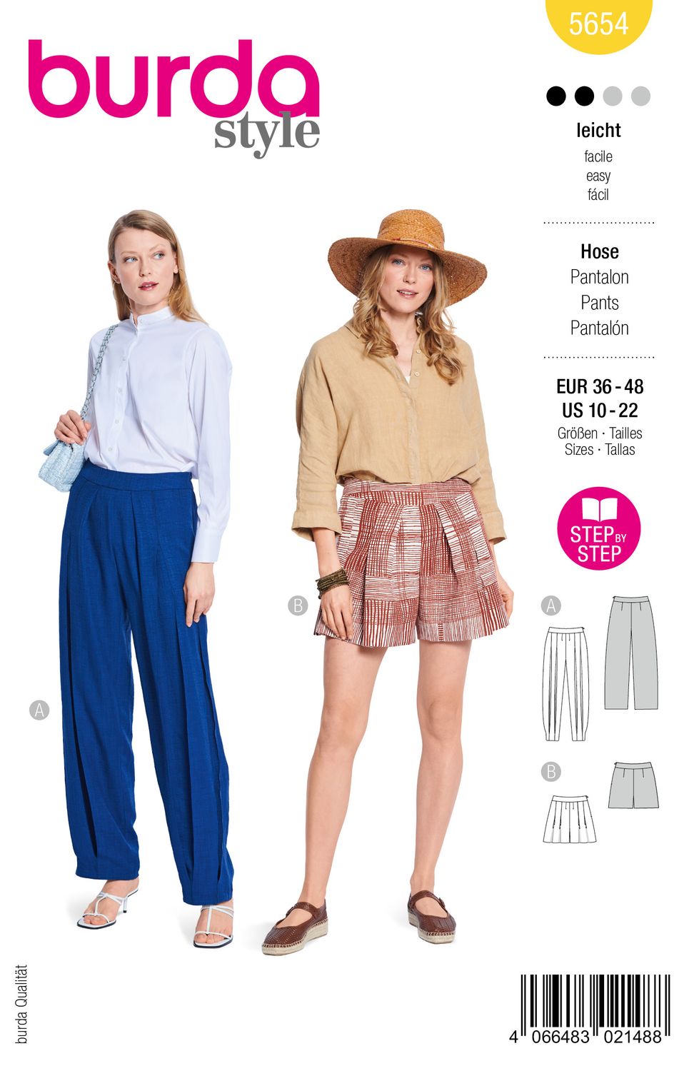 👖 Burda Style Mönster 5654 – Pumphose &amp; Shorts för Dam (36–48)