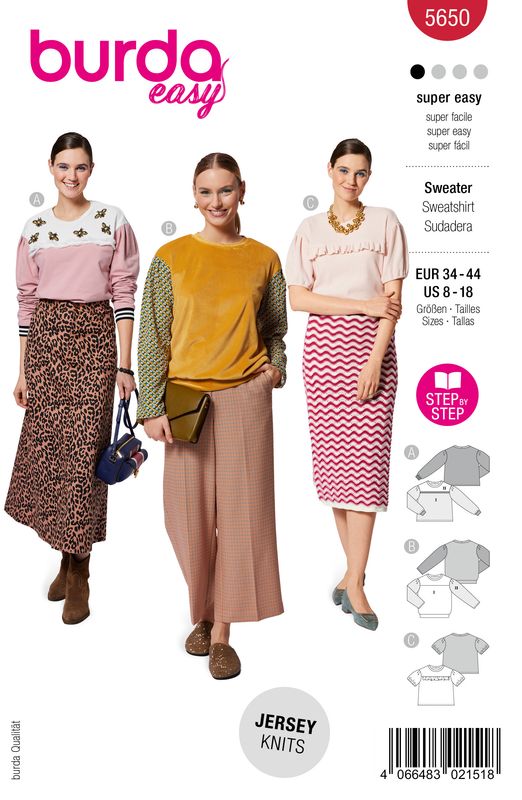👕 Burda Style Mönster 5650 – Sweatshirts för Dam (34–44)