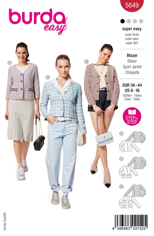 🧥 Burda Style Mönster 5649 – Blazer &amp; Boucléjackor för Dam (34–44)
