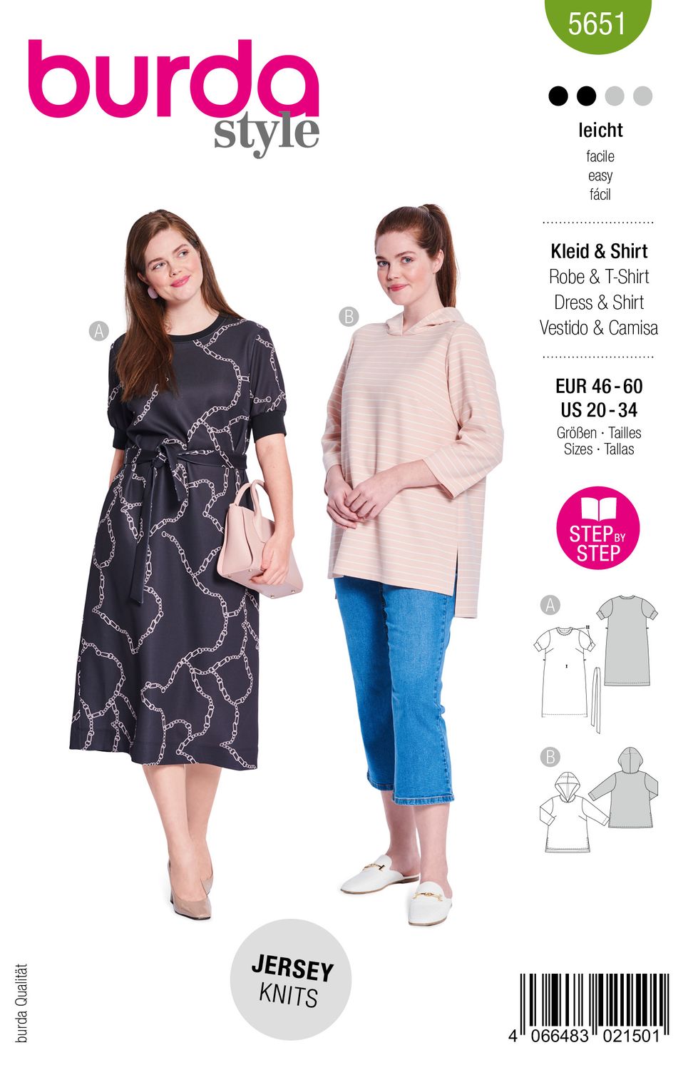 👗 Burda Style Mönster 5651 – Jerseykleid &amp; Hoodie för Dam (46–60)
