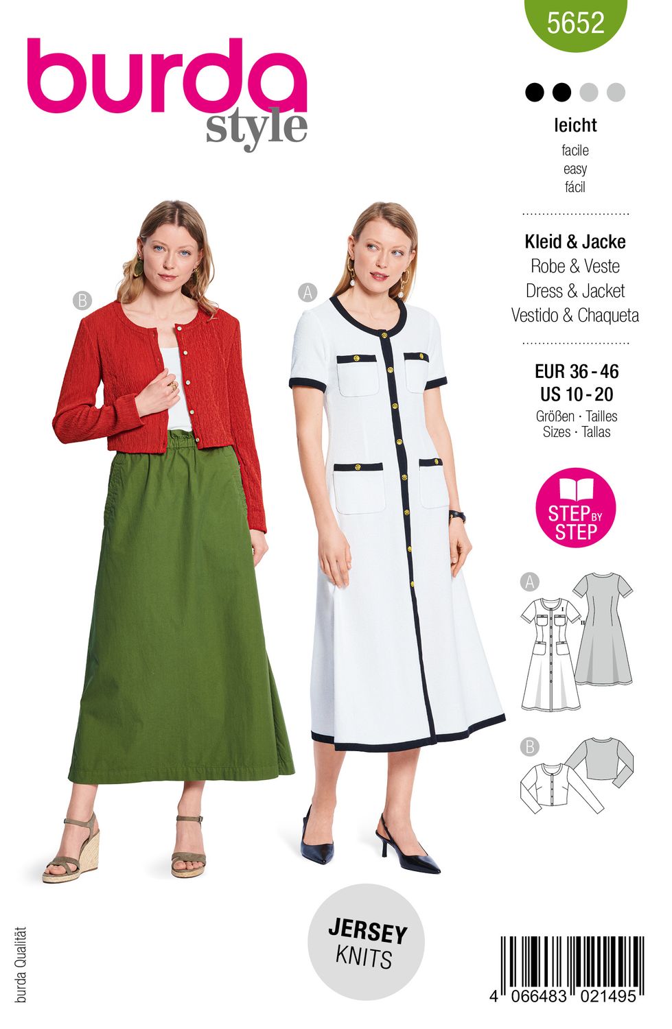 👗 Burda Style Mönster 5652 – Stickad Klänning &amp; Cardigan för Dam (36–46)