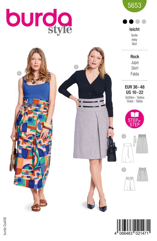👗 Burda Style Mönster 5653 – Midi Veckade Kjolar för Dam (36–48)