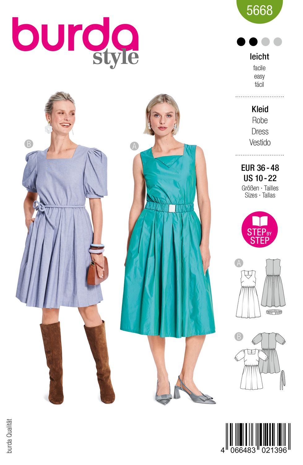 👗 Burda Style Mönster 5668 – Midi Klänningar för Dam (36–48)