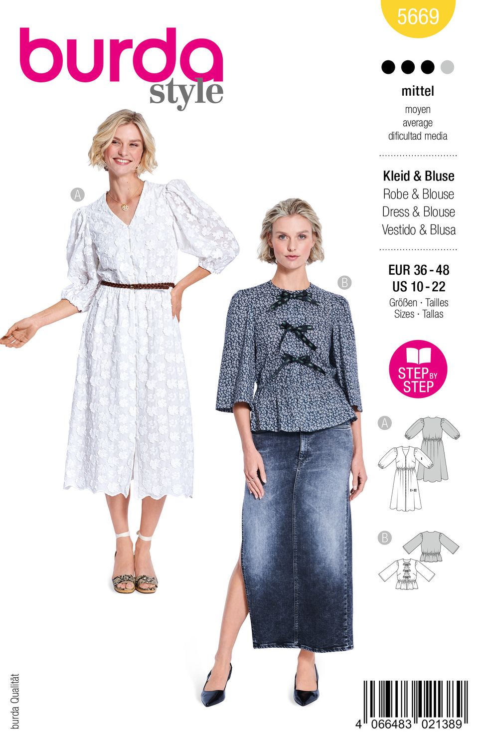 👗 Burda Style Mönster 5669 – Midi Klänning &amp; Blus för Dam (36–48)