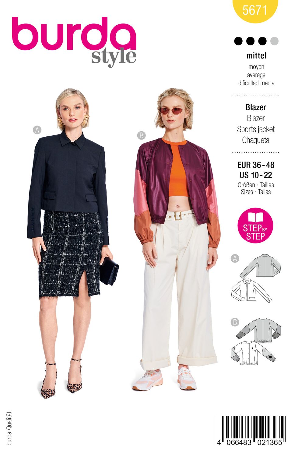 🧥 Burda Style Mönster 5671 – Sportig Jacka/Blouson för Dam (36–48)