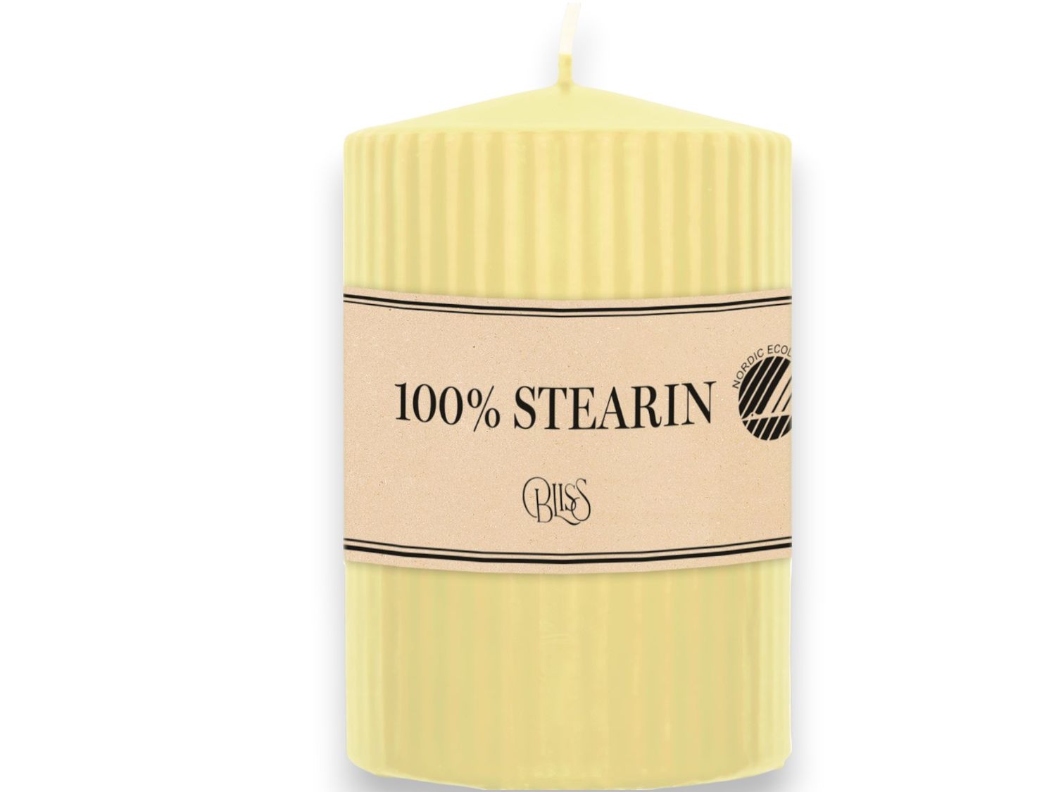 🕯️ Bliss Blockljus 10 cm Ribbad Pudergul