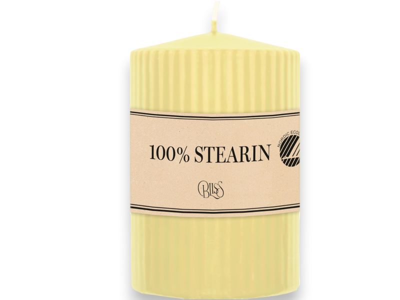 🕯️ Bliss Blockljus 10 cm Ribbad Pudergul