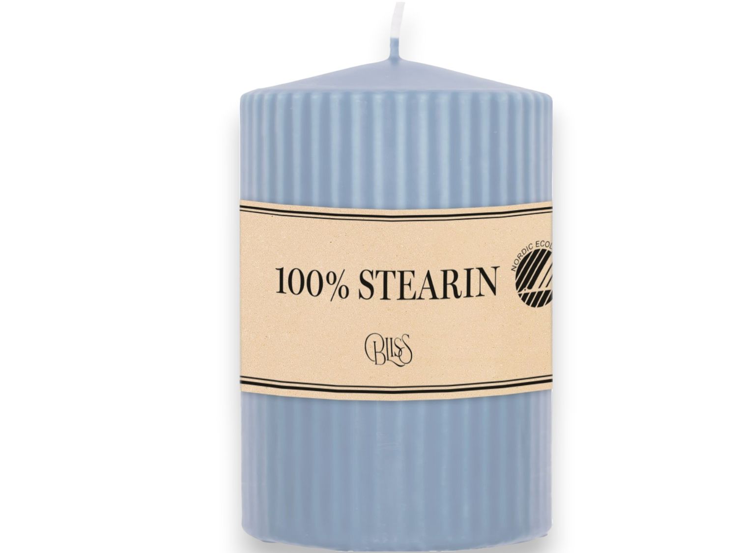 🕯️ Bliss Blockljus 10 cm Ribbad Puderblå