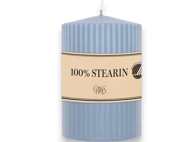 🕯️ Bliss Blockljus 10 cm Ribbad Puderblå 🕯️ Bliss Blockljus 10 cm Ribbad Puderblå