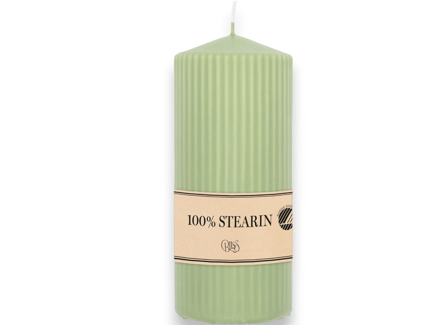 🕯️ Bliss Blockljus 15 cm Ribbad Pudergrön