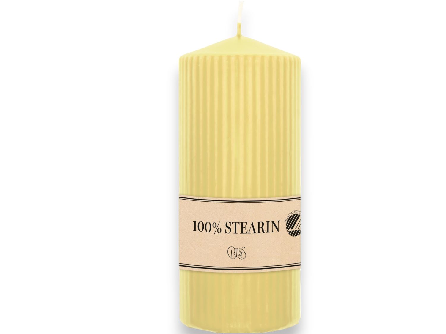 🕯️ Bliss Blockljus 15 cm Ribbad Pudergul