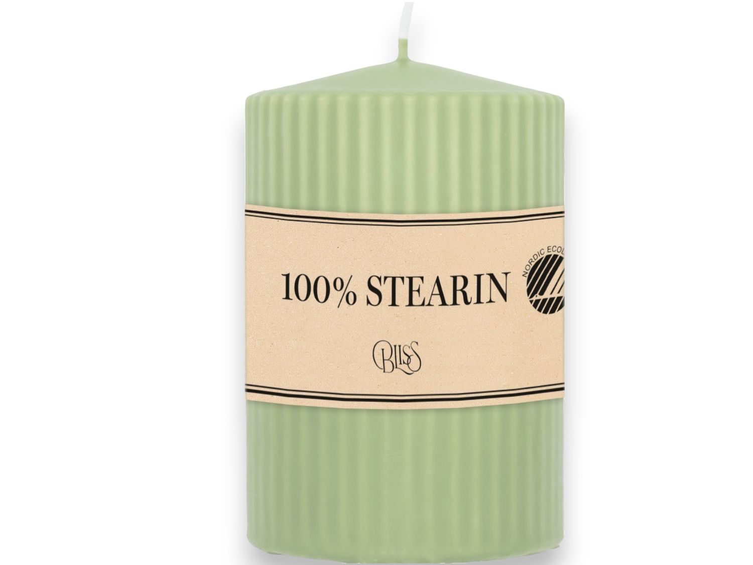 🕯️ Bliss Blockljus 10 cm Ribbad Pudergrön