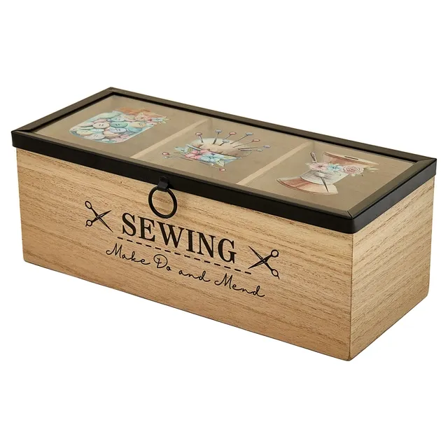🧵 Träbox "Sewing" – Förvaring för sy- &amp; handarbete 24 x 10 x 9 cm