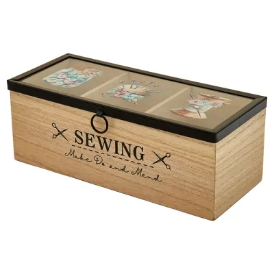 🧵 Träbox "Sewing" – Förvaring för sy- & handarbete 24 x 10 x 9 cm