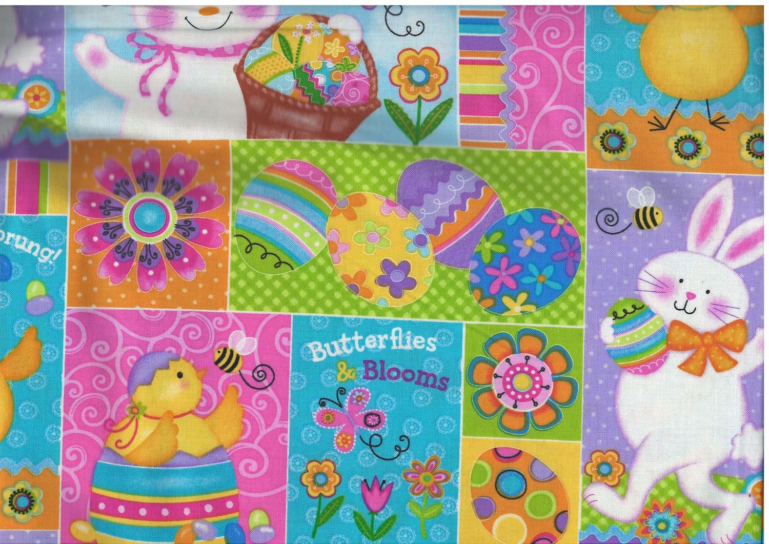 🐣 Lappteknikstyg med påskmotiv – färgglada rutor med kanin, ägg &amp; blommor