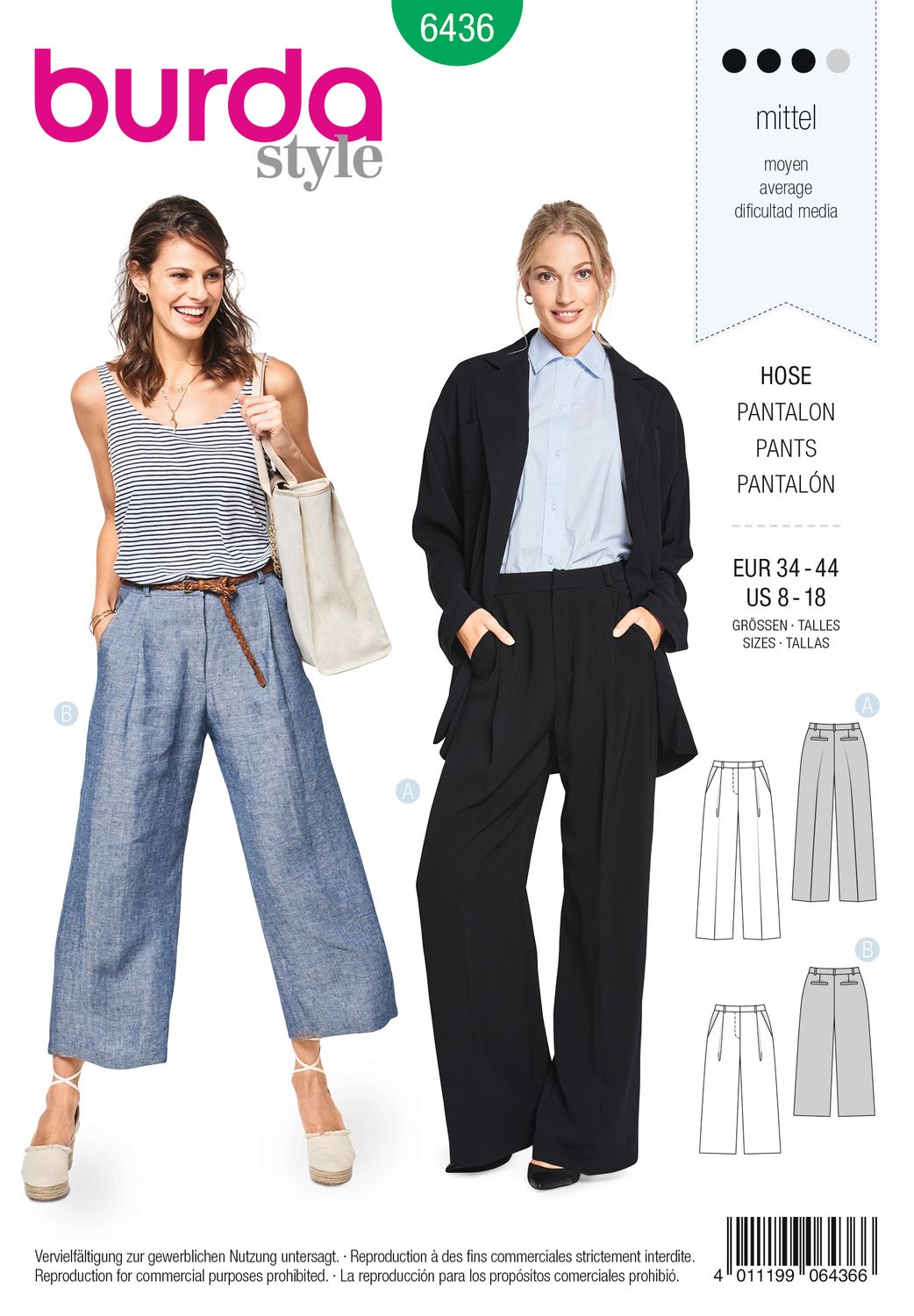 👖 Burda Style mönster 6436 – Byxa med veck dam (stl 34–44)