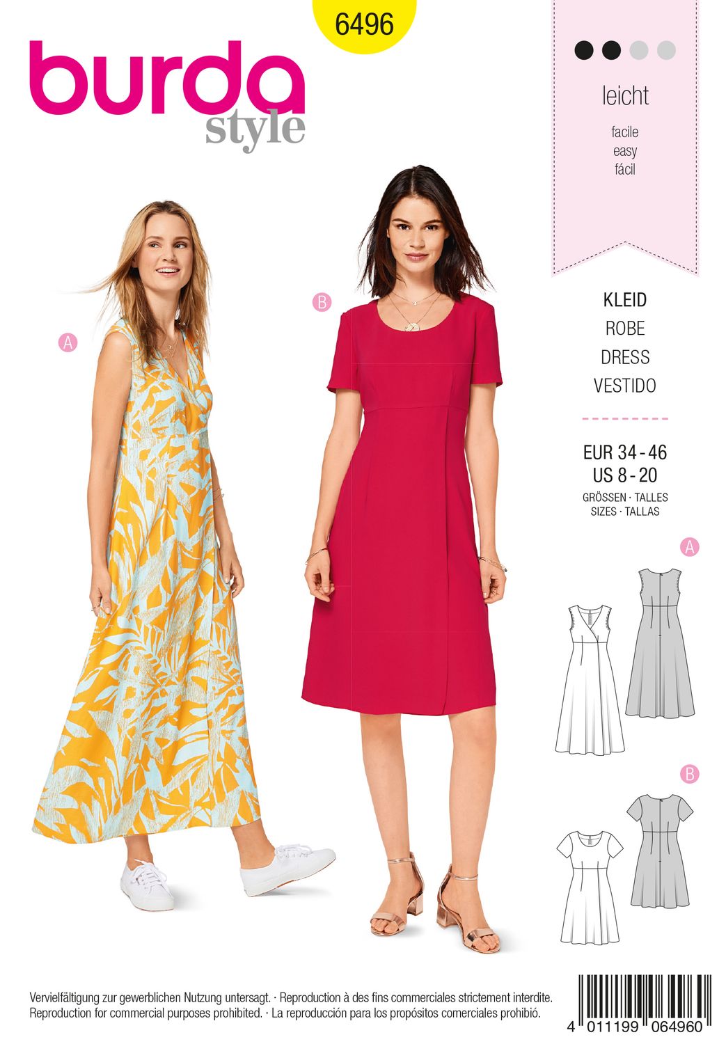 👗 Burda Style mönster 6496 – Klänning med hög midja dam (stl 34–46)