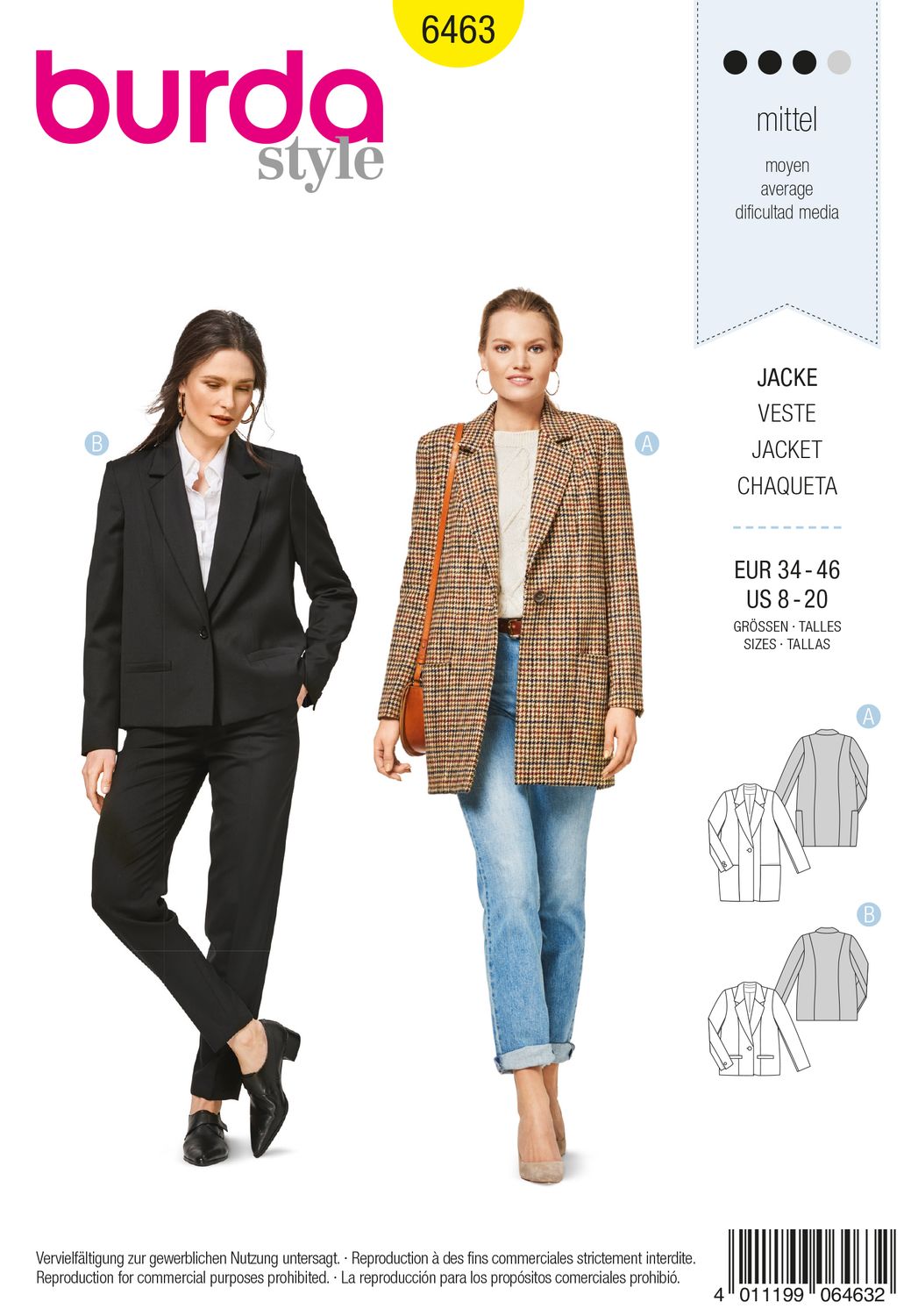 🧥 Burda Style mönster 6463 – Jacka &amp; kappa dam (stl 34–46)