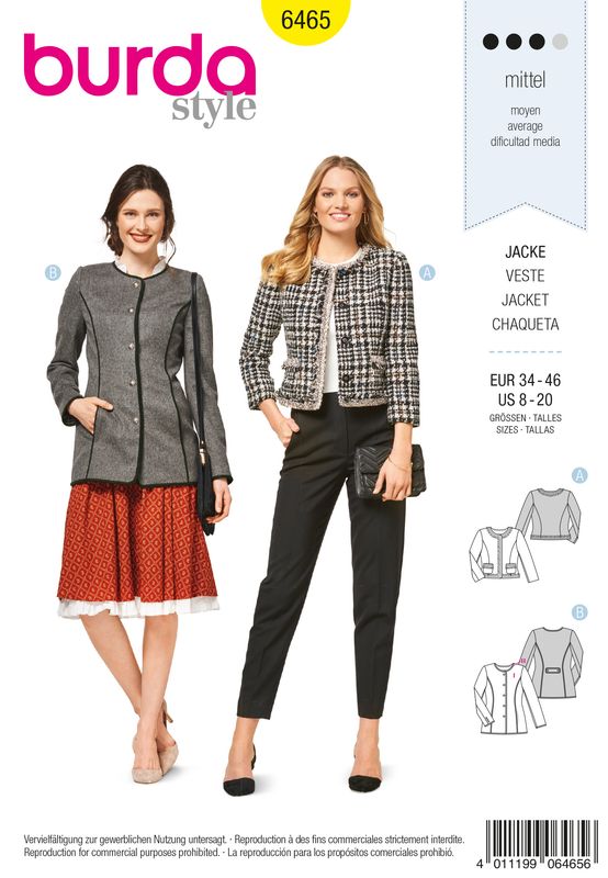 🧥 Burda Style mönster 6465 – Jacka dam (stl 34–46)
