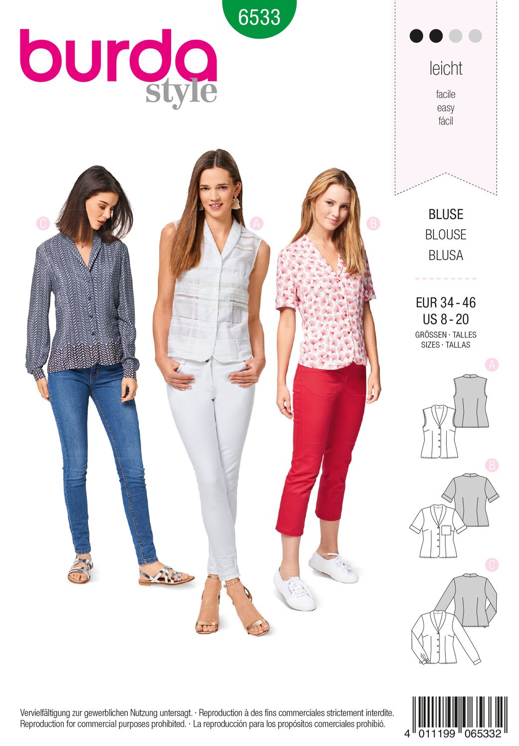 👚 Burda Style mönster 6533 – Blus med sjalkrage dam (stl 34–46)