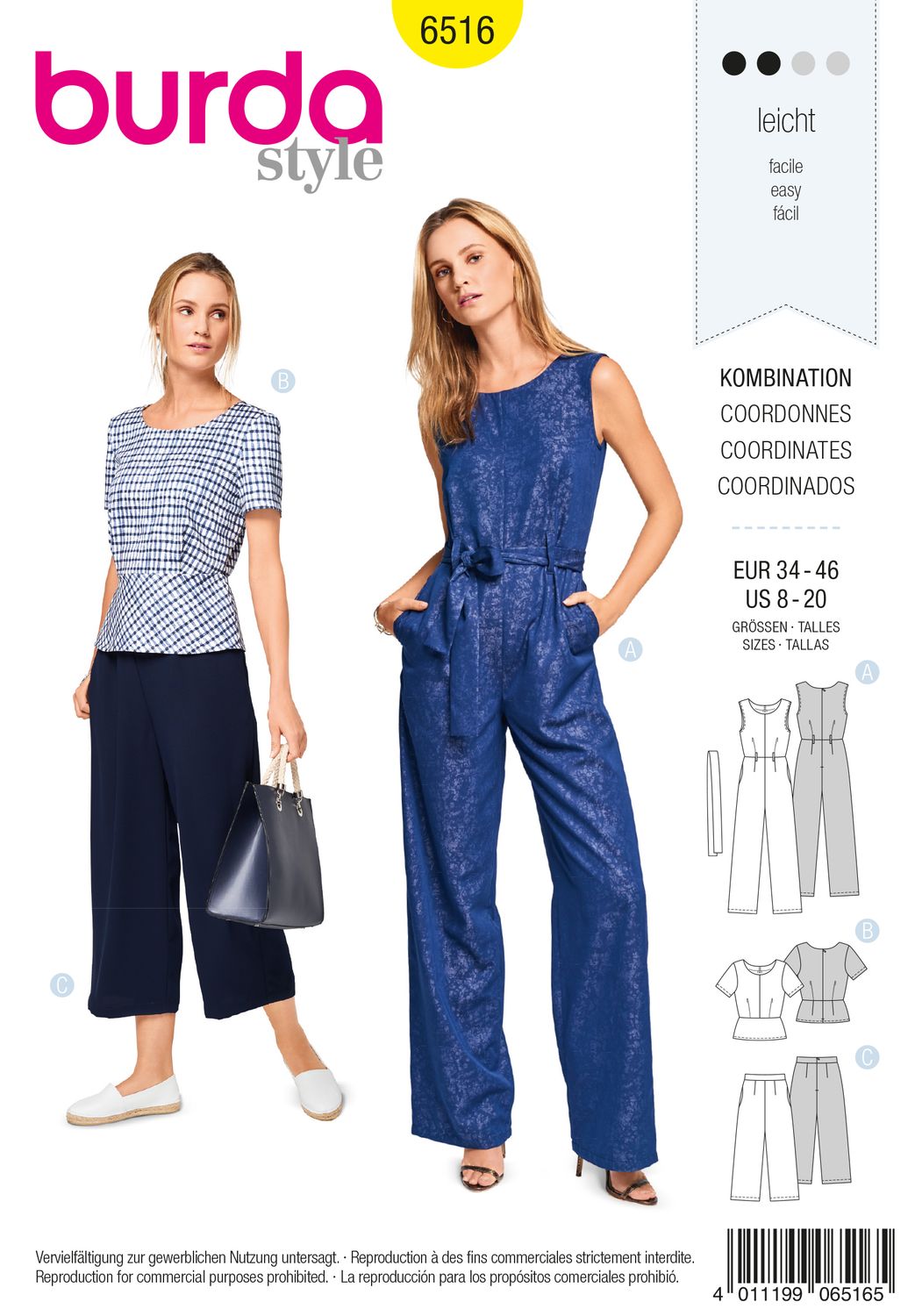 👗 Burda Style mönster 6516 – Overall, topp &amp; byxa dam (stl 34–46)