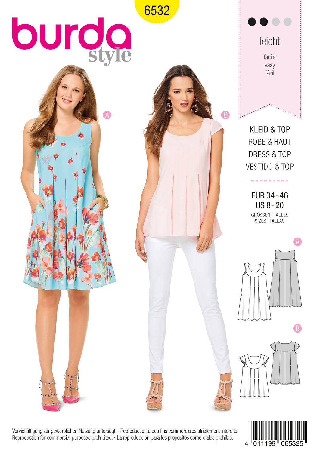 👗 Burda Style mönster 6532 – Klänning, hängarklänning &amp; topp dam (stl 34–46)