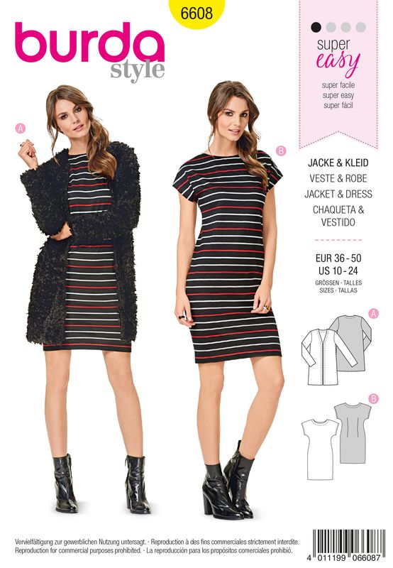 👗 Burda Style mönster 6608 – Klänning &amp; lång jacka dam (stl 34–48)