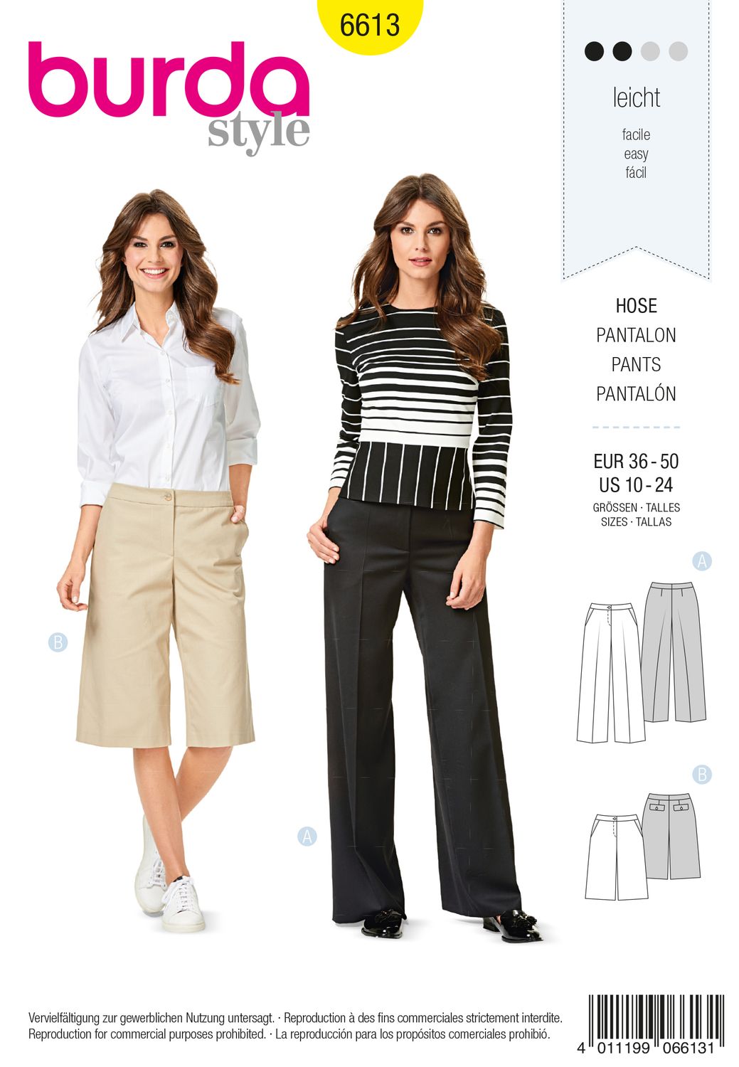 👖 Burda Style mönster 6613 – Byxa &amp; culotte dam (stl 36–50)