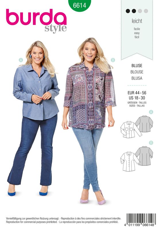 👚 Burda Style mönster 6614 – Skjortblus dam (stl 44–56)