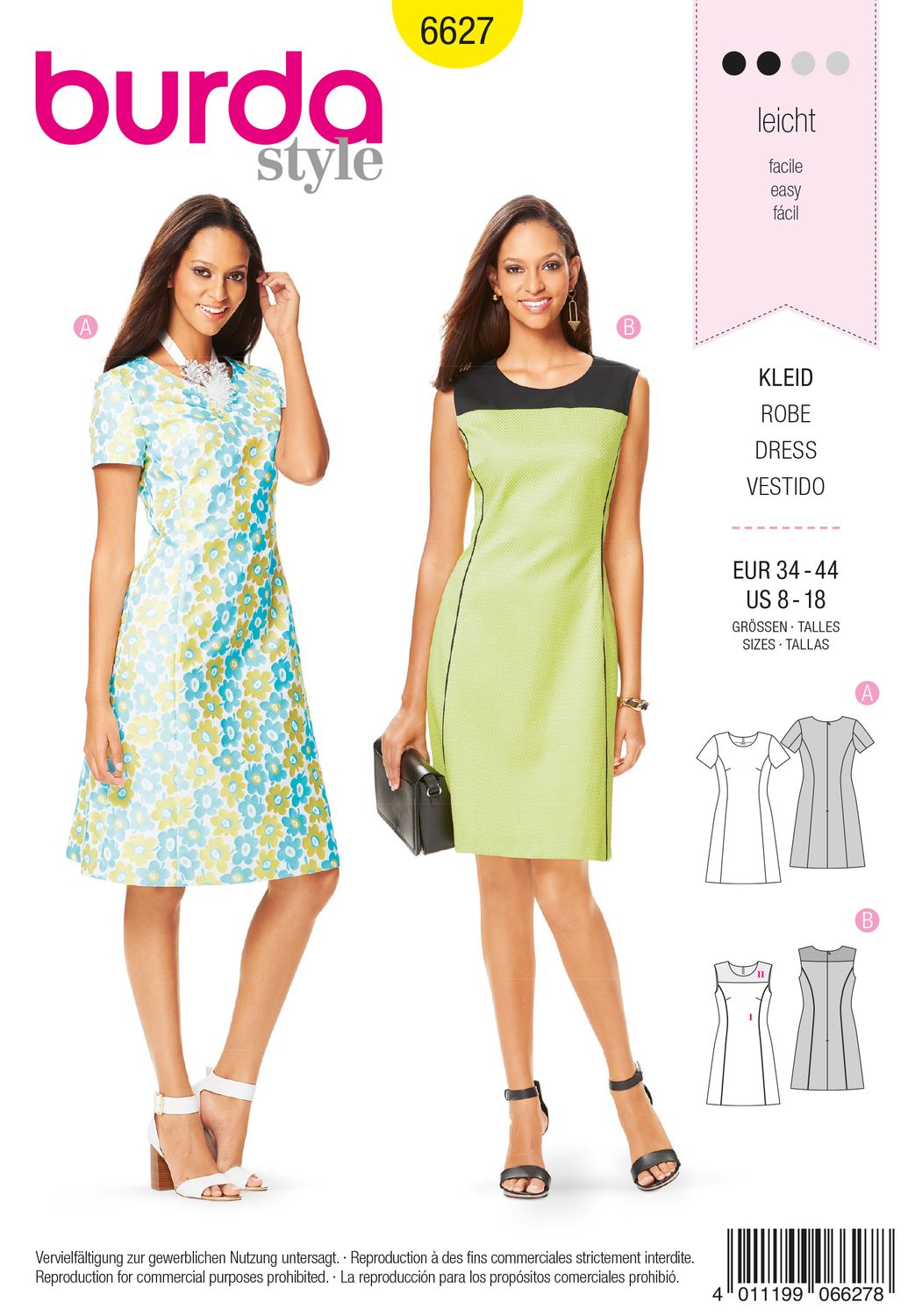 👗 Burda Style mönster 6627 – Etuiklänning dam (stl 34–44)