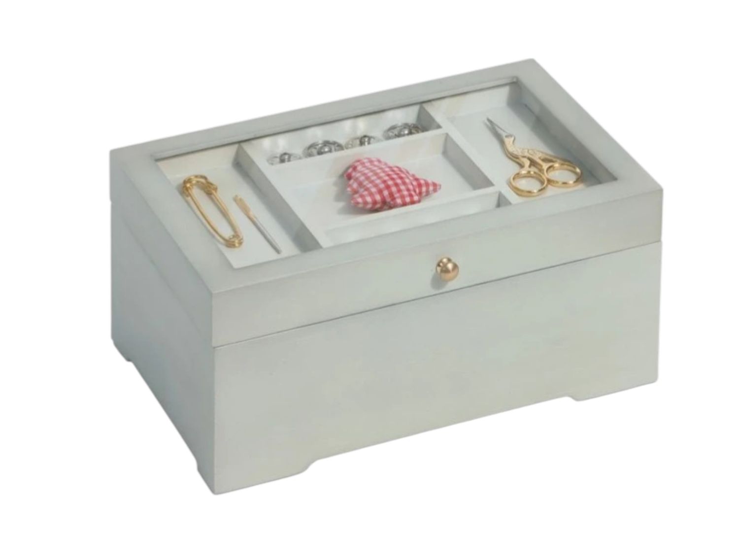 🧵 Prym Syskrin vit trä – antik stil med glaslucka