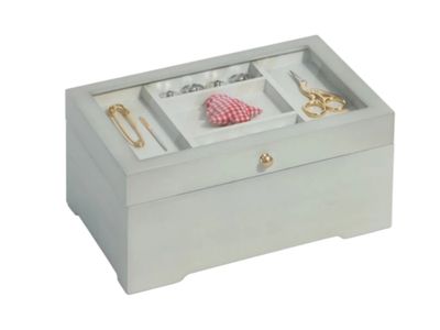 🧵 Prym Syskrin vit trä – antik stil med glaslucka