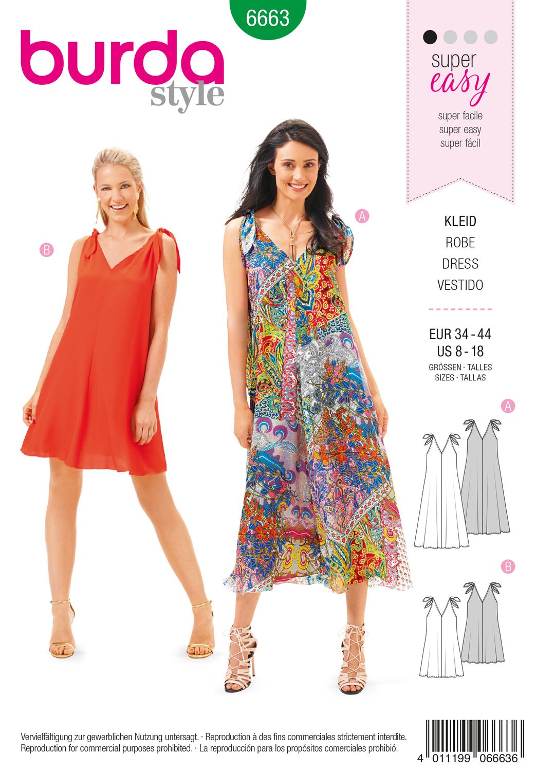 👗 Burda Style mönster 6663 – Sommarklänning dam (stl 34–44)