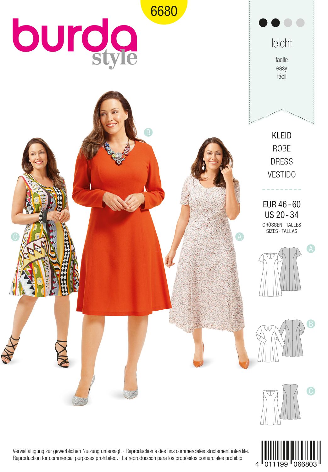 👗 Burda Style mönster 6680 – Klänning med delningssömmar dam (stl 46–60)