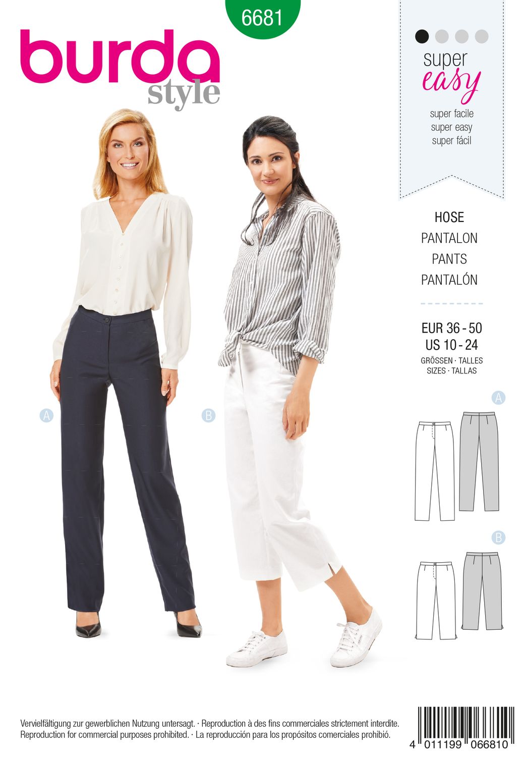 👖 Burda Style mönster 6681 – Byxa &amp; 3/4-byxa dam (stl 36–50)