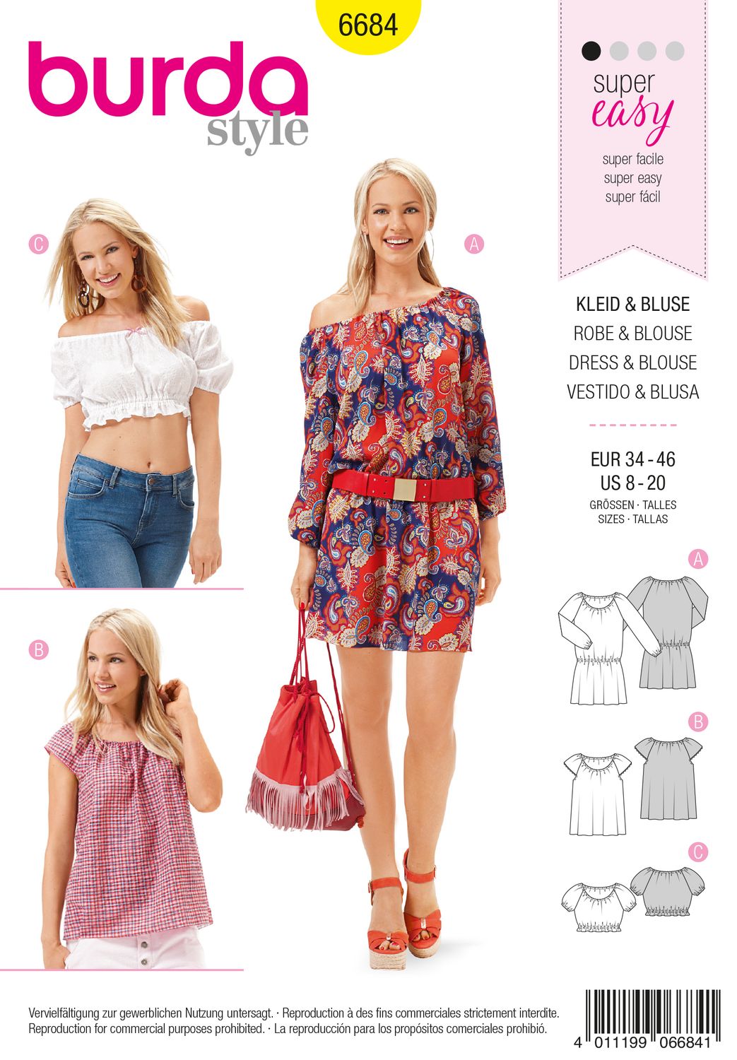 👗 Burda Style mönster 6684 – Carmenk­länning &amp; blus dam (stl 34–46)