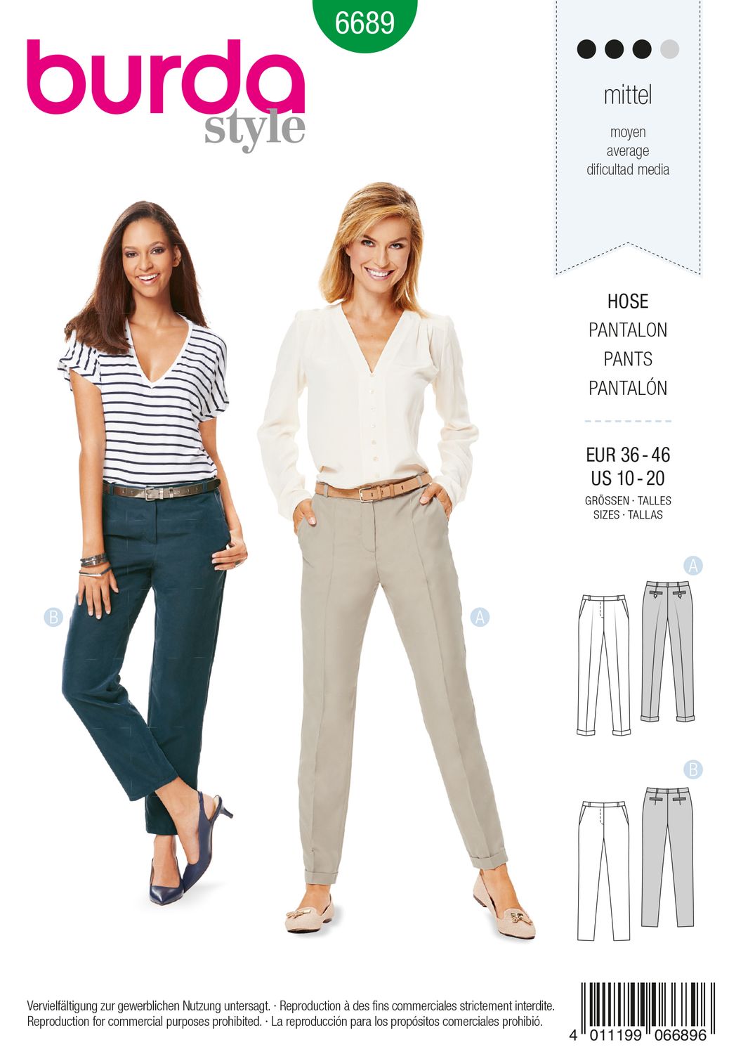 👖 Burda Style mönster 6689 – Byxa dam (stl 36–46)