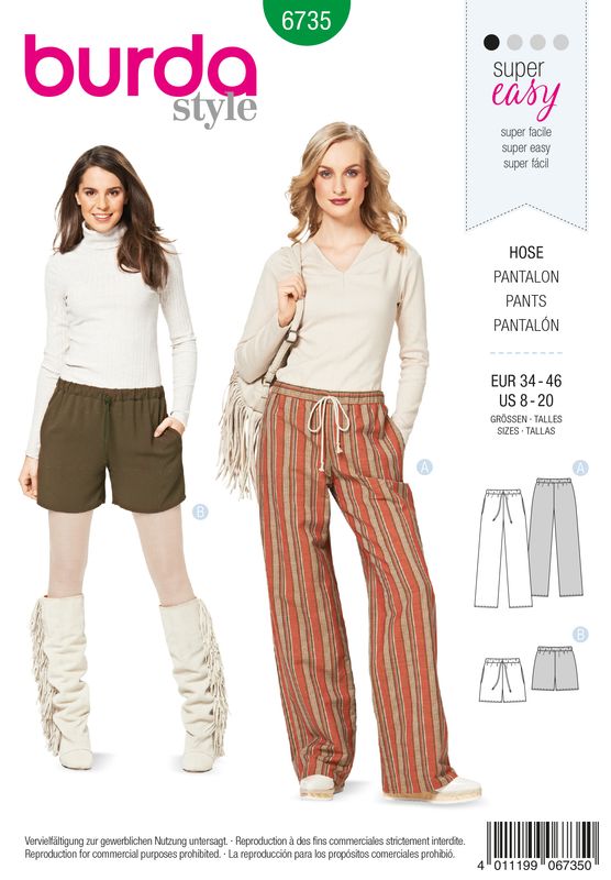 👖 Burda Style mönster 6735 – Byxa &amp; shorts dam (stl 34–46)