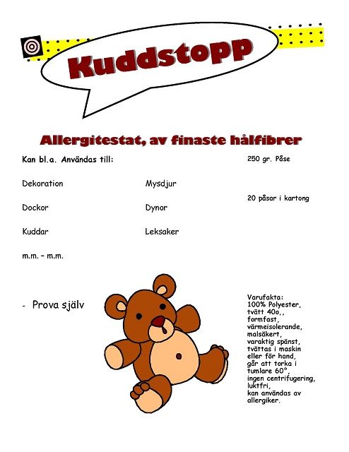 🧸 Kuddstopp 250 g – allergitestad hålfiber