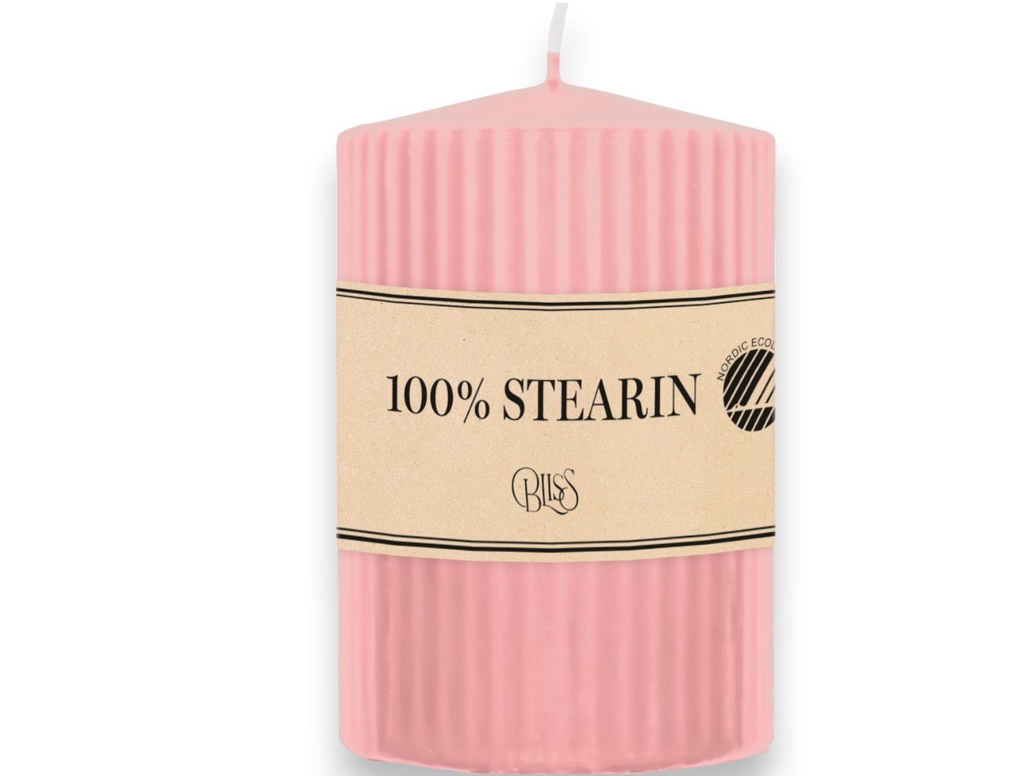 Bliss Blockljus 10 cm – Ribbad Rosa