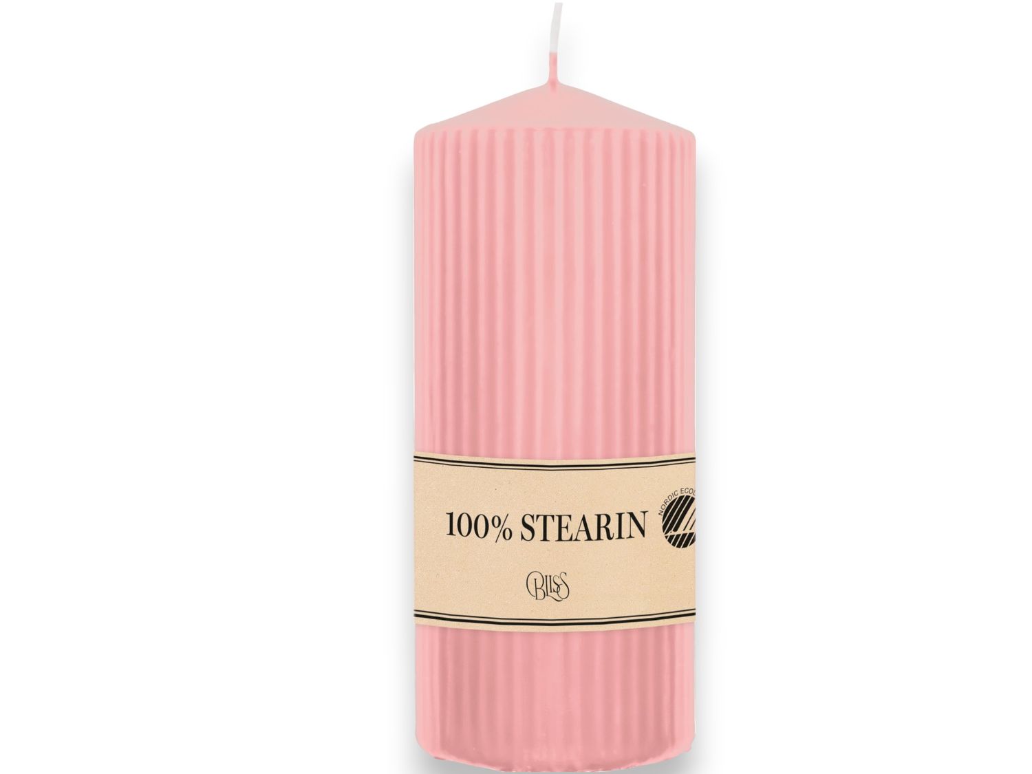 Bliss Blockljus 15 cm – Ribbad Rosa